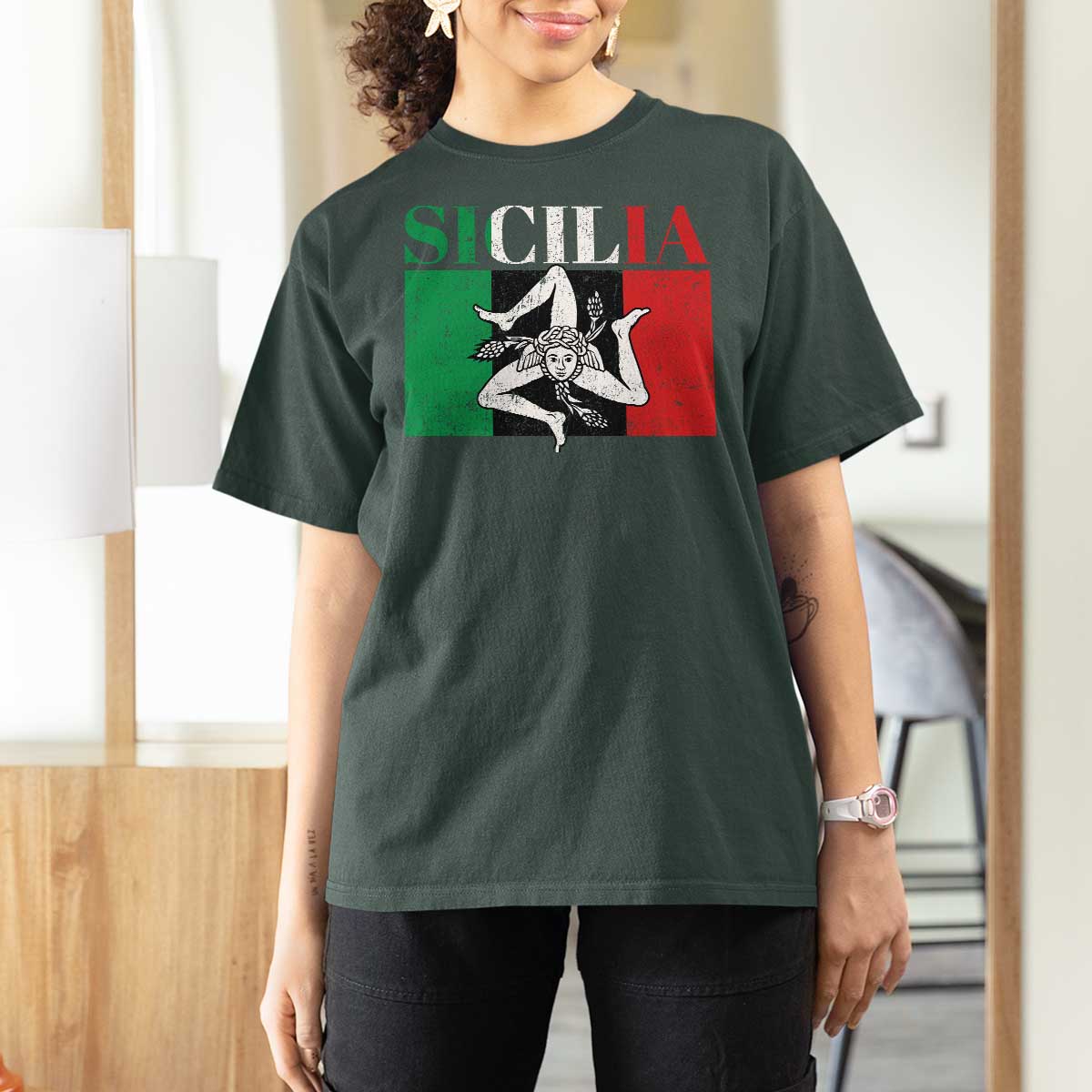Italian Flag T Shirt For Women Pisa Tower Colosseum Classic Scooter Retro - Wonder Print Shop