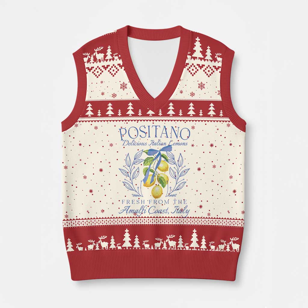 Positano Italy V-Neck Knit Sweater Vest Amalfi Coast Italian Lemons Town Italy Vacation - Wonder Print Shop