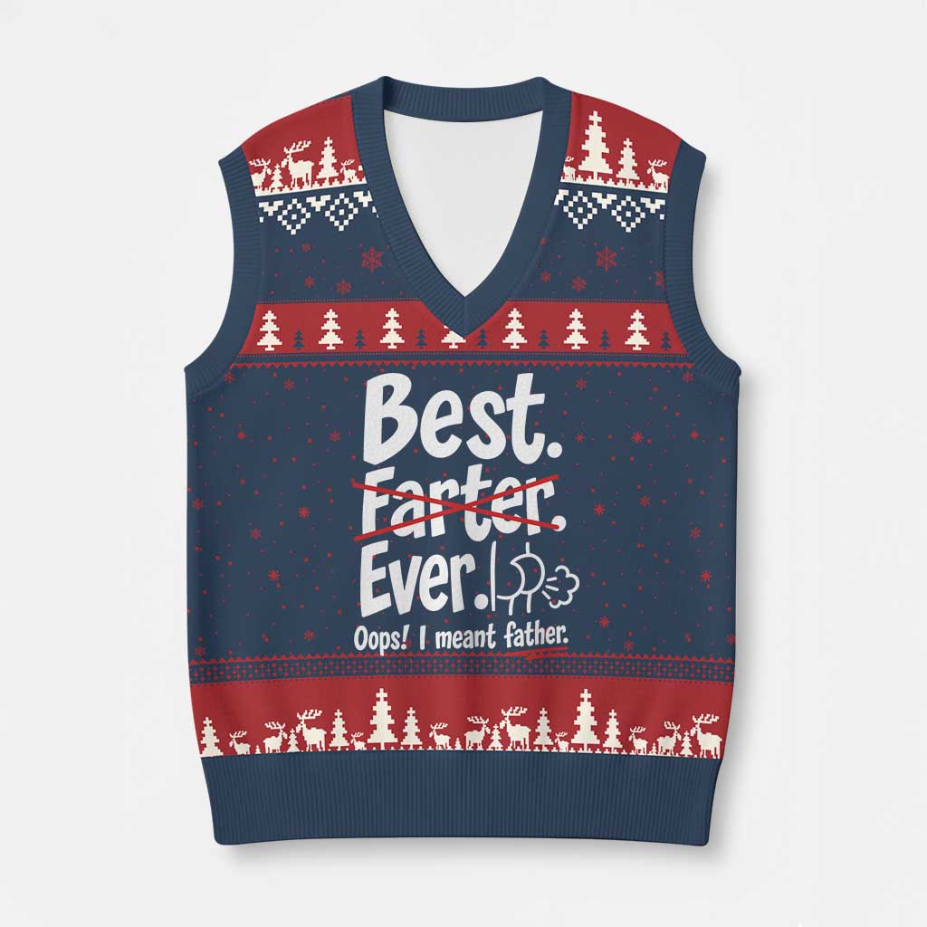 Retro Dad Worlds Best Farter I Mean Father V-Neck Knit Sweater Vest Funny Gag Gift Birthday Husband Dad Fathers Day