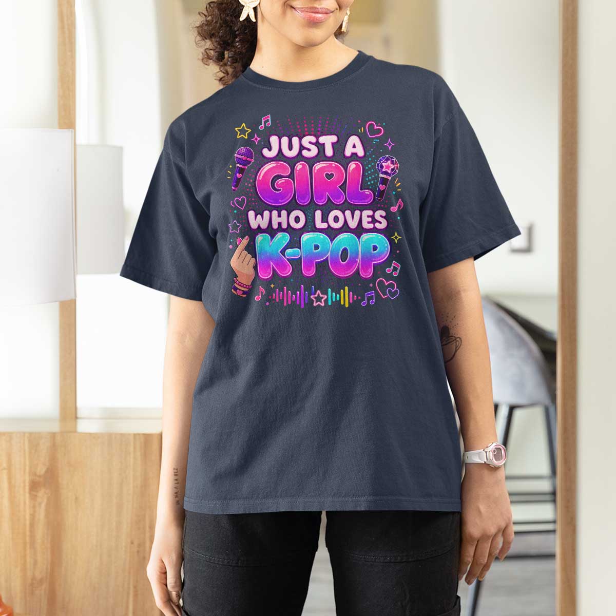 Kpop Lover T Shirt For Women Just a Girl Who Loves K-Pop Korean Music