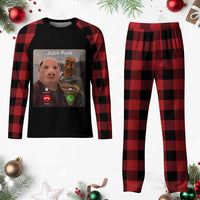 Tung Tung Tung Sahur John Pork Calling Plaid Pajama Set Tralalero Tralala Meme Brainrot Funny
