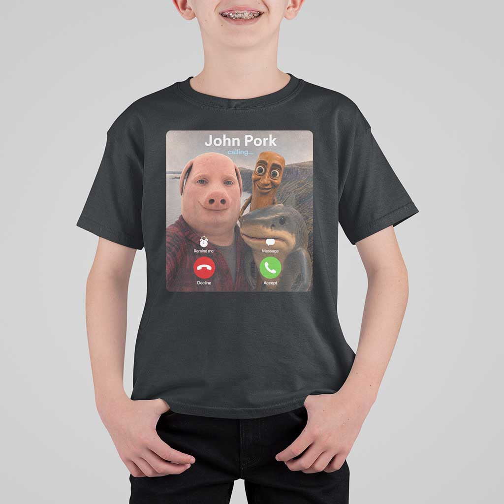 Tung Tung Tung Sahur John Pork Calling T Shirt For Kid Tralalero Tralala Meme Brainrot Funny