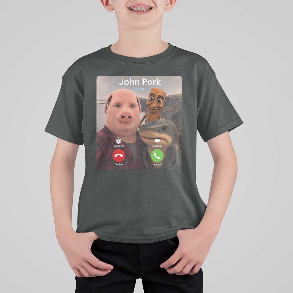 Tung Tung Tung Sahur John Pork Calling T Shirt For Kid Tralalero Tralala Meme Brainrot Funny