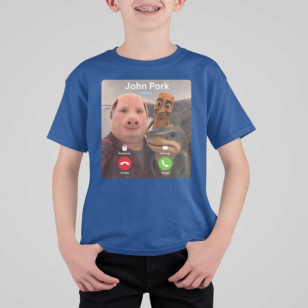 Tung Tung Tung Sahur John Pork Calling T Shirt For Kid Tralalero Tralala Meme Brainrot Funny