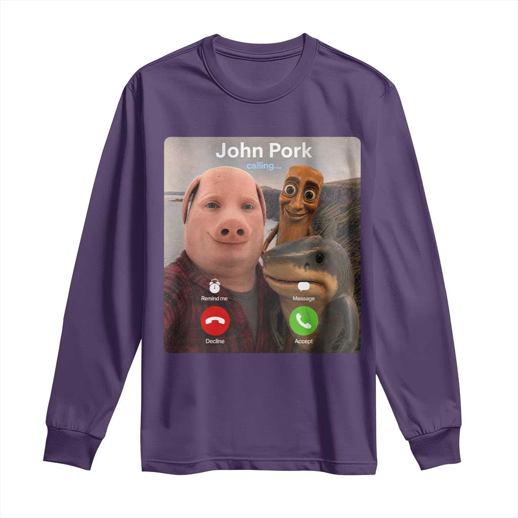 Tung Tung Tung Sahur John Pork Calling Long Sleeve Shirt Tralalero Tralala Meme Brainrot Funny