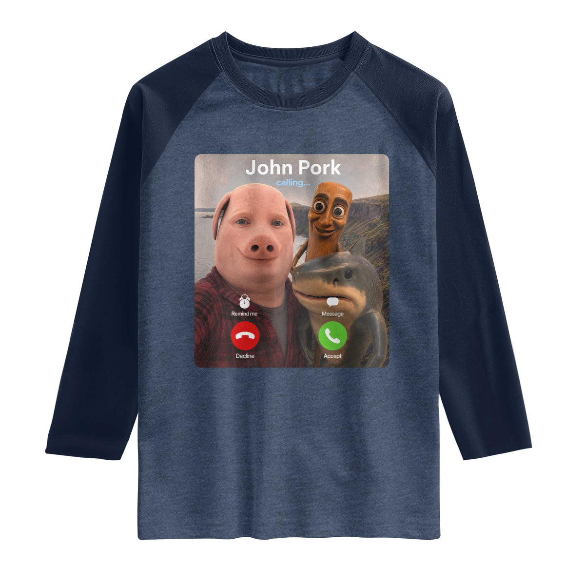 Tung Tung Tung Sahur John Pork Calling Raglan Shirt Tralalero Tralala Meme Brainrot Funny