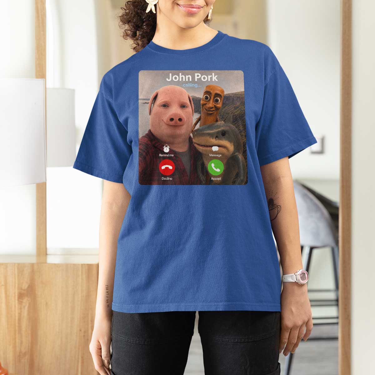 Tung Tung Tung Sahur John Pork Calling T Shirt For Women Tralalero Tralala Meme Brainrot Funny