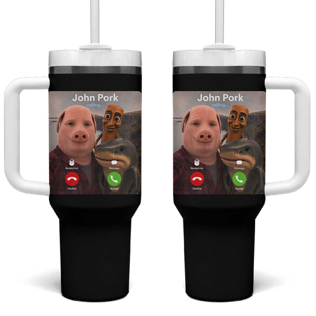 Tung Tung Tung Sahur John Pork Calling Tumbler With Handle Tralalero Tralala Meme Brainrot Funny