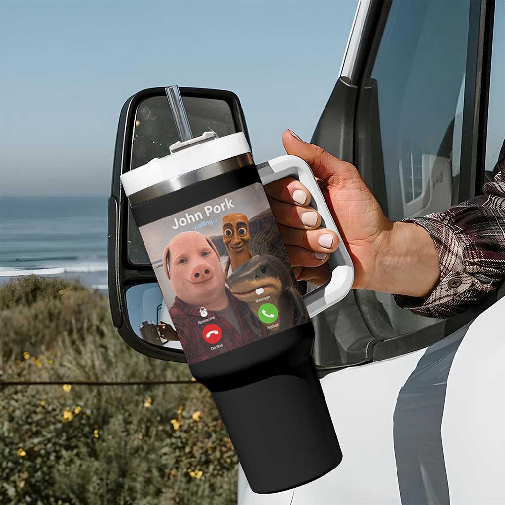 Tung Tung Tung Sahur John Pork Calling Tumbler With Handle Tralalero Tralala Meme Brainrot Funny