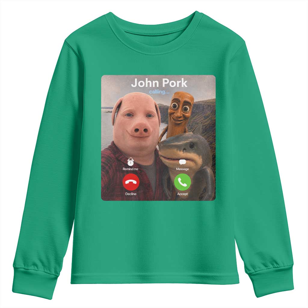 Tung Tung Tung Sahur John Pork Calling Youth Sweatshirt Tralalero Tralala Meme Brainrot Funny