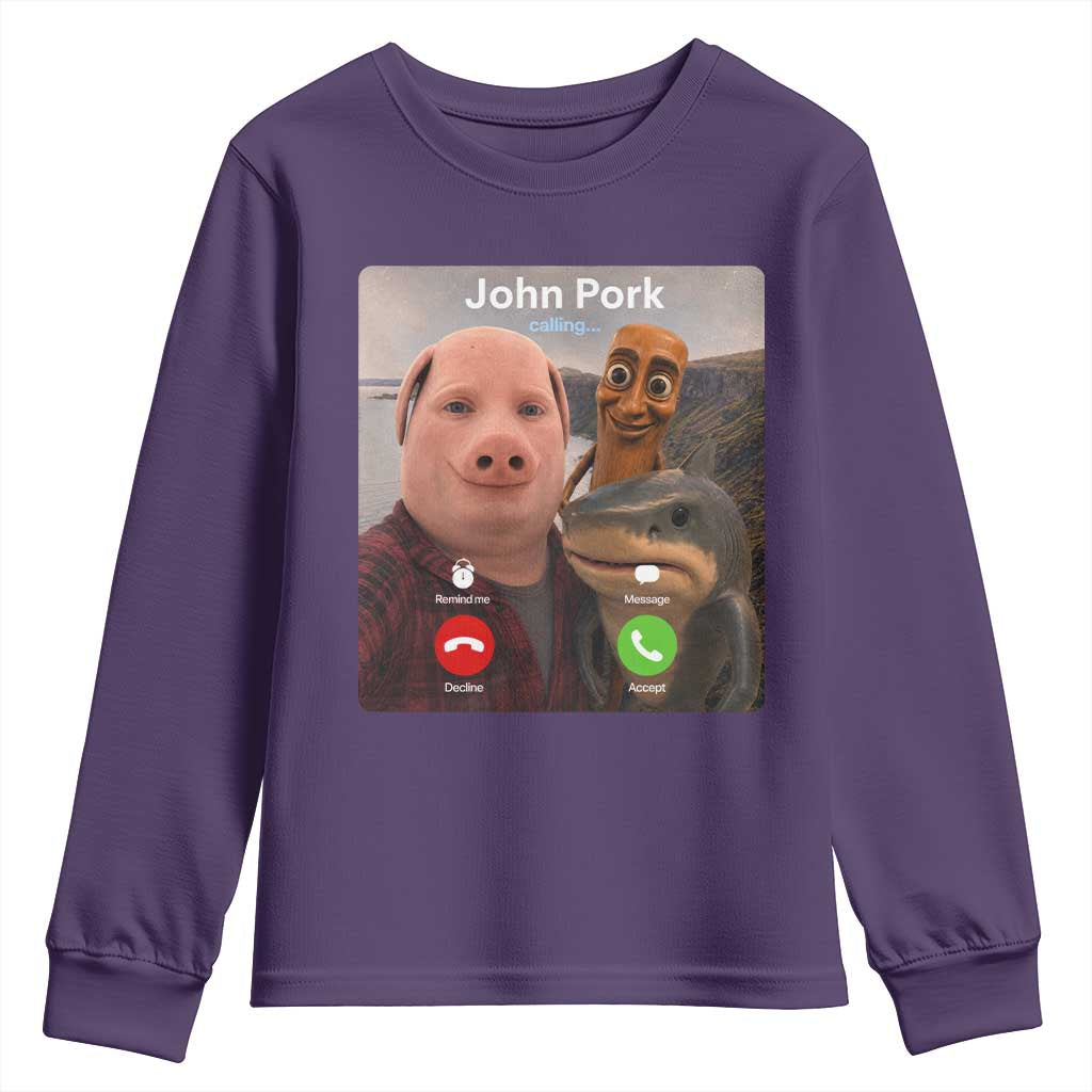 Tung Tung Tung Sahur John Pork Calling Youth Sweatshirt Tralalero Tralala Meme Brainrot Funny