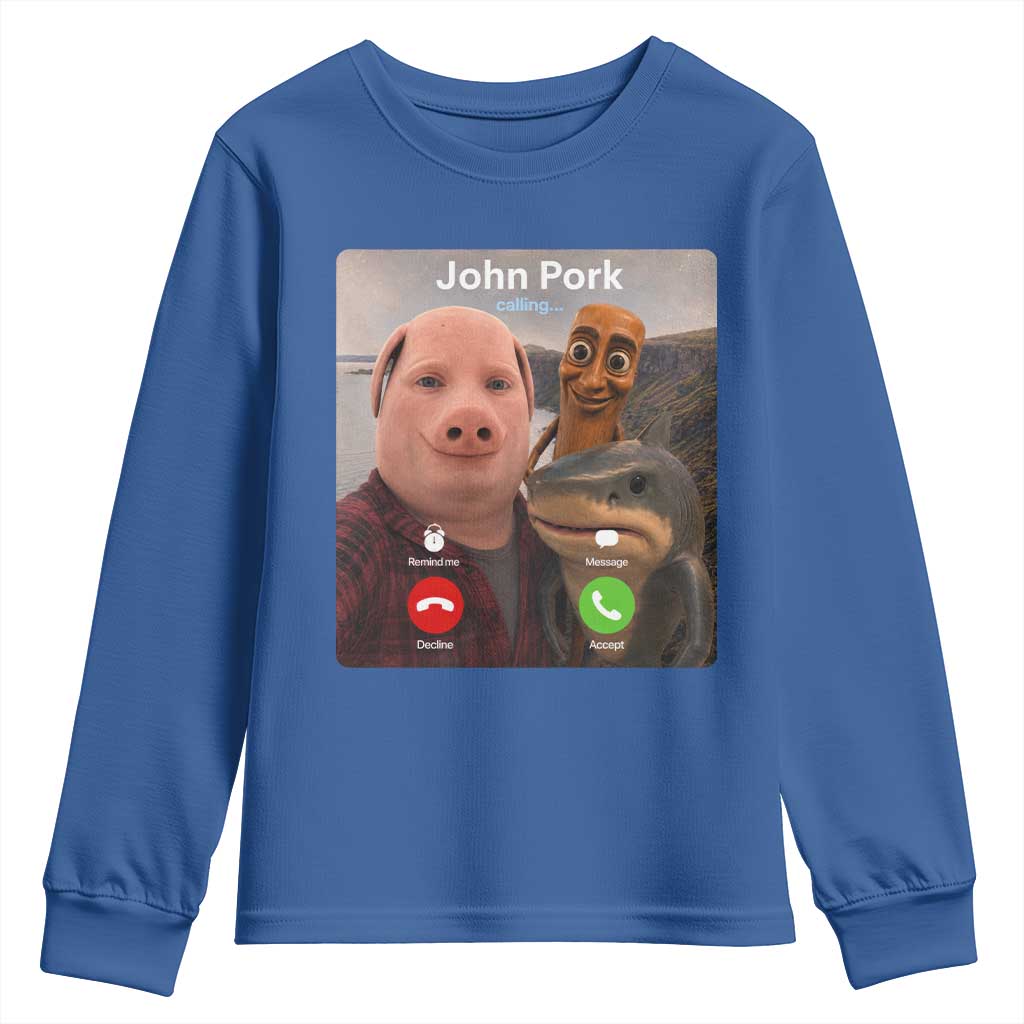 Tung Tung Tung Sahur John Pork Calling Youth Sweatshirt Tralalero Tralala Meme Brainrot Funny