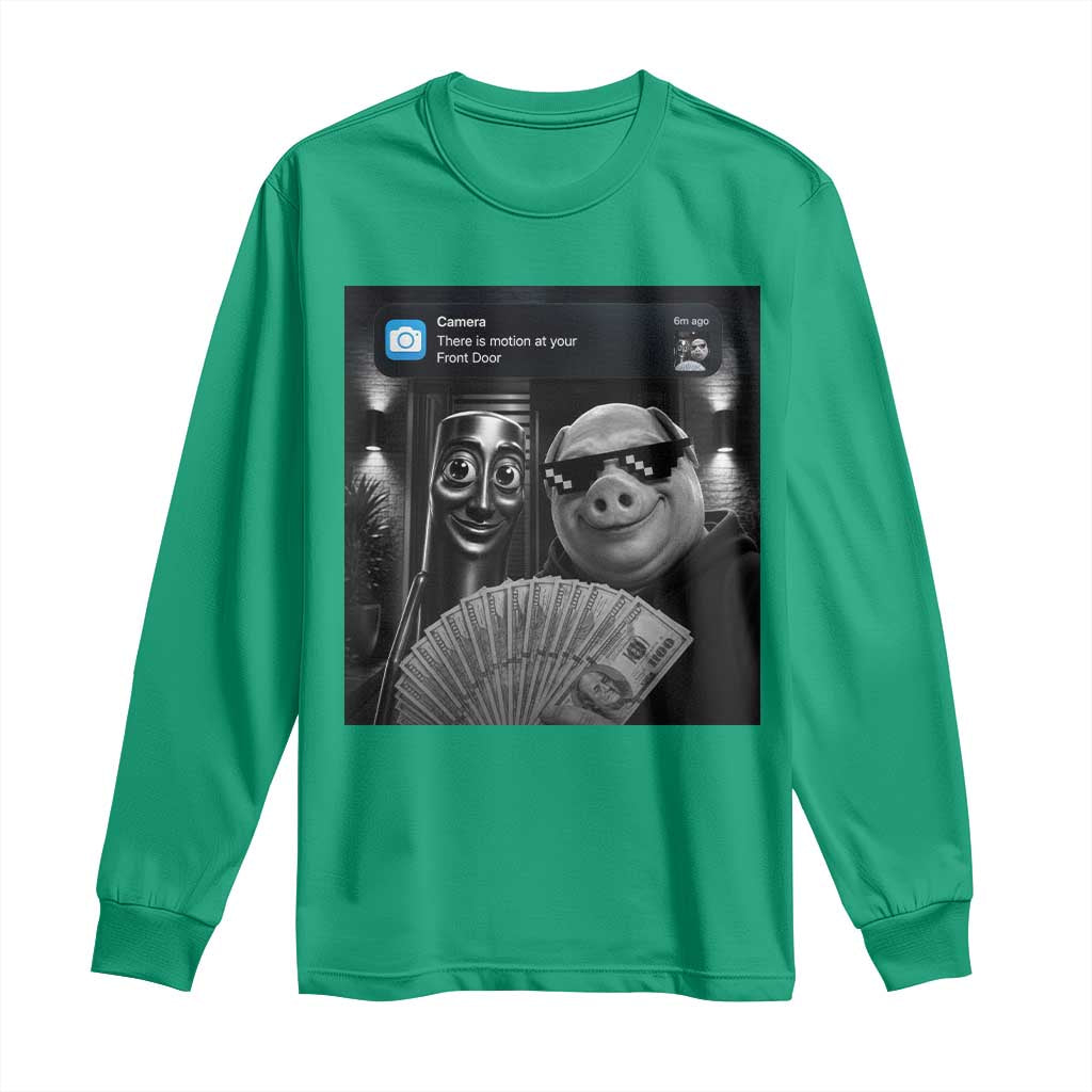 Tung Tung Tung Sahur John Pork Meme Brainrot Long Sleeve Shirt There Is Motion At Your Front Door