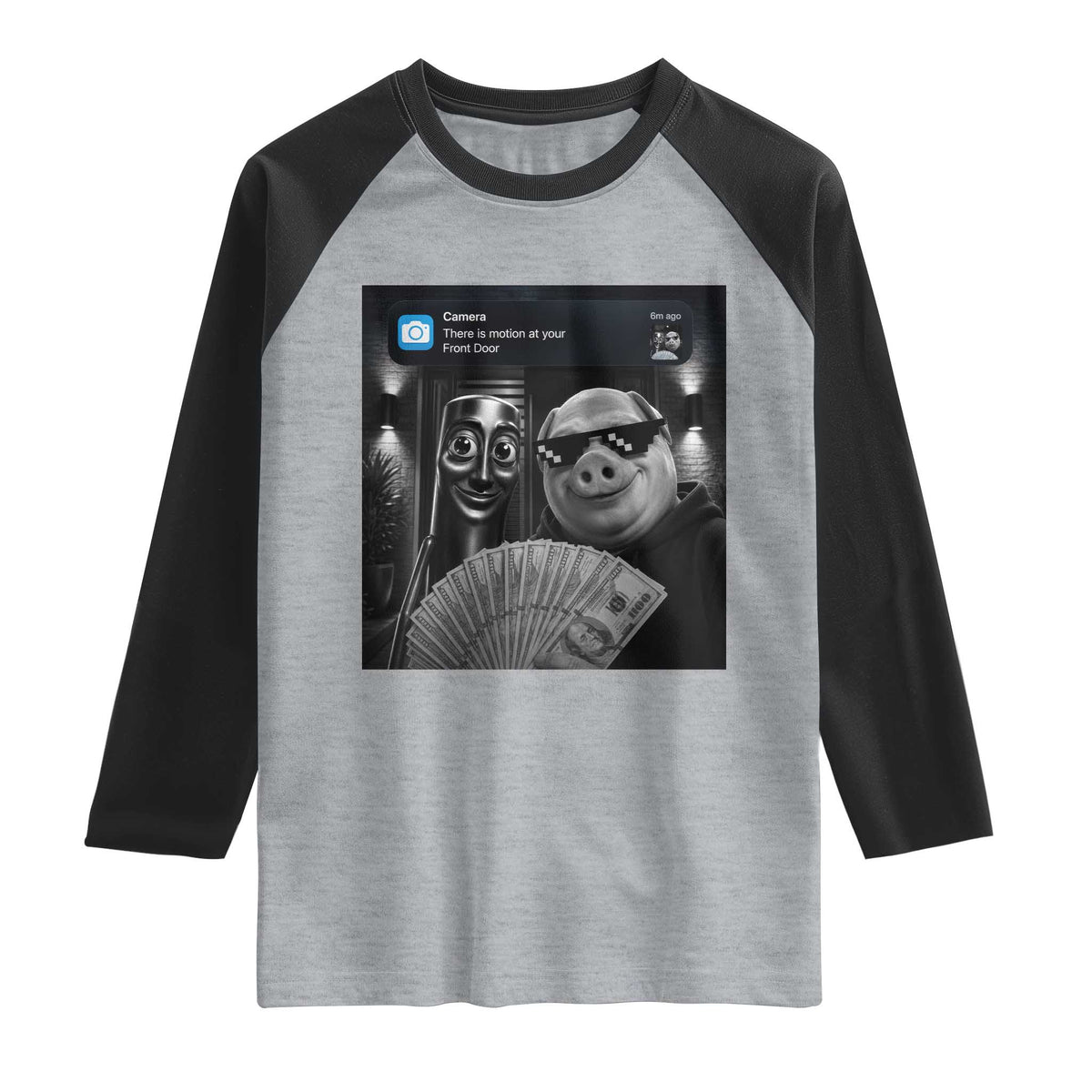 Tung Tung Tung Sahur John Pork Meme Brainrot Raglan Shirt There Is Motion At Your Front Door