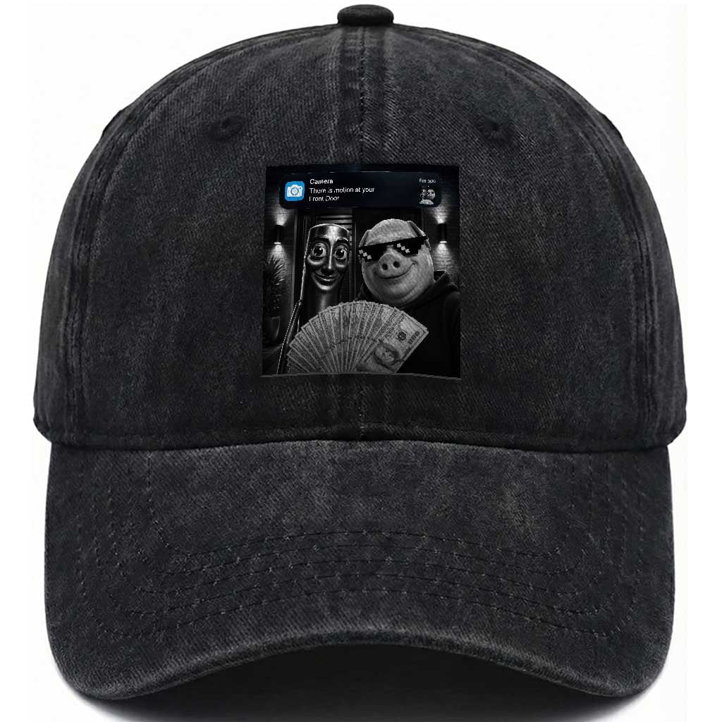 Tung Tung Tung Sahur John Pork Meme Brainrot Washed Cotton Baseball Cap There Is Motion At Your Front Door
