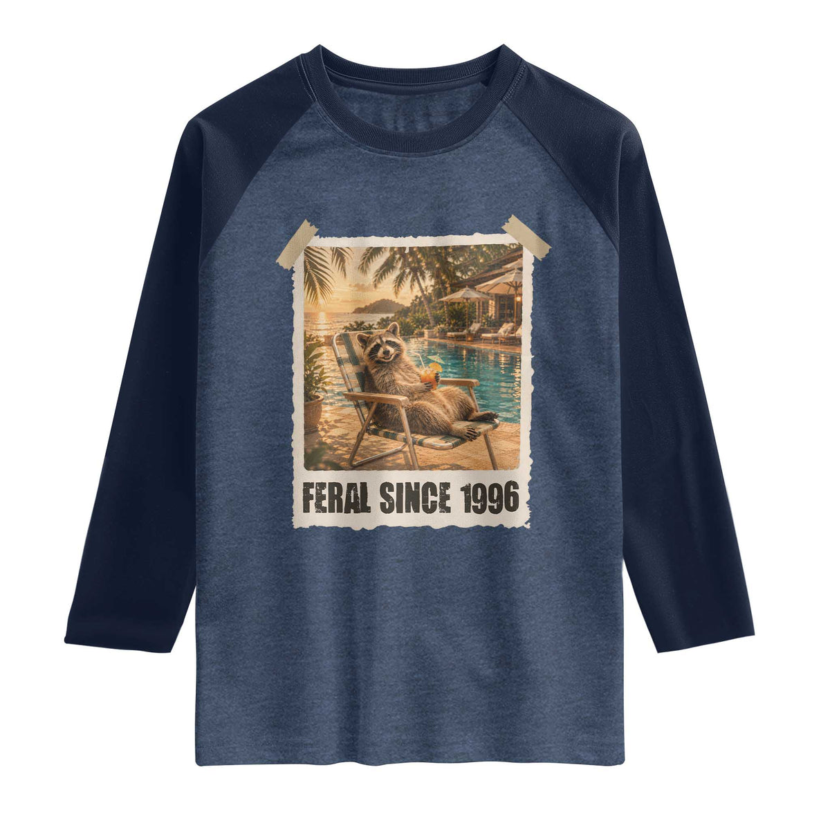 Funny Raccoon Feral Since 1996 30th Birthday Raglan Shirt Vintage 30 Year Old Gift