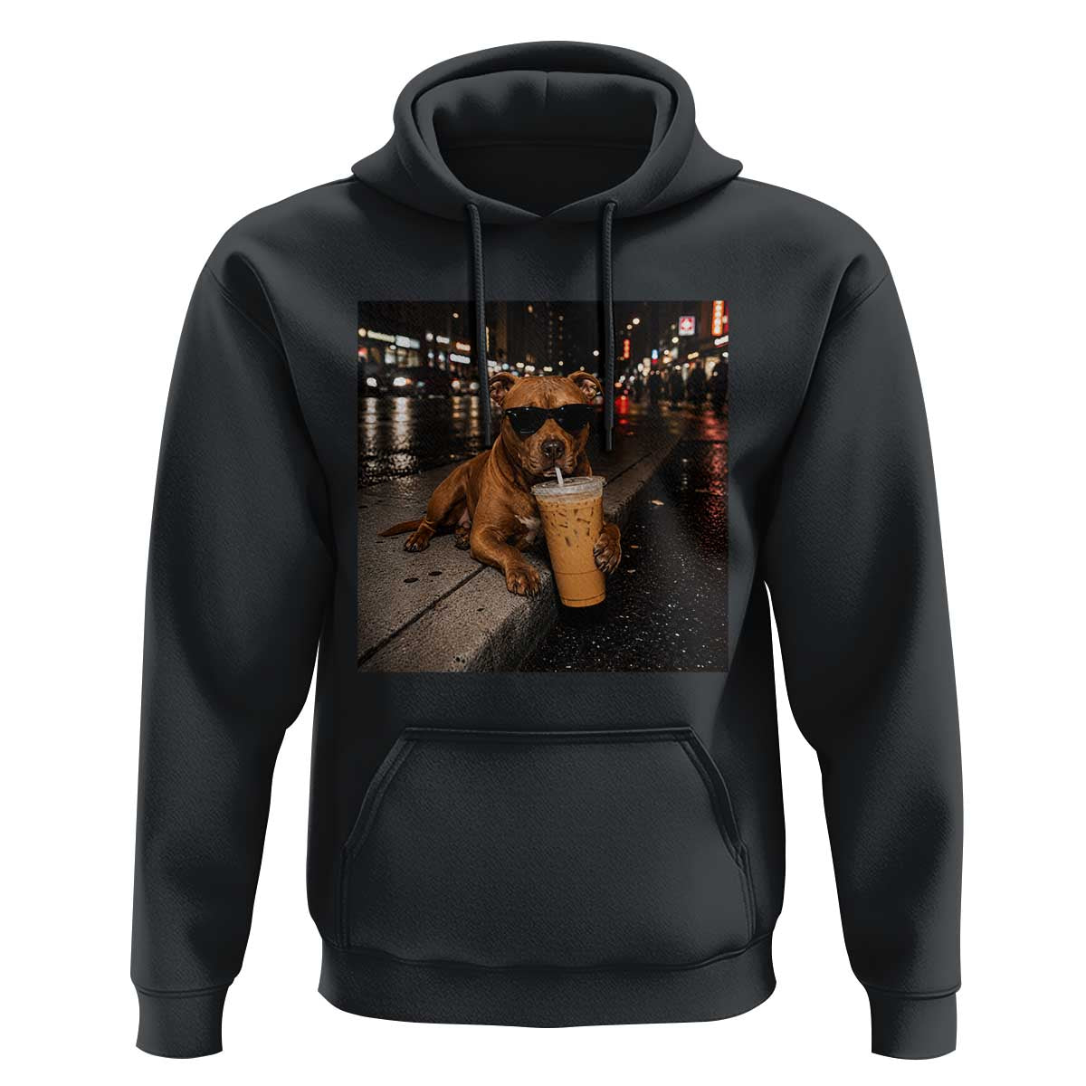 Funny Pitbull Drinking Iced Coffee Hoodie Vintage Pittie Dog Lovers Meme