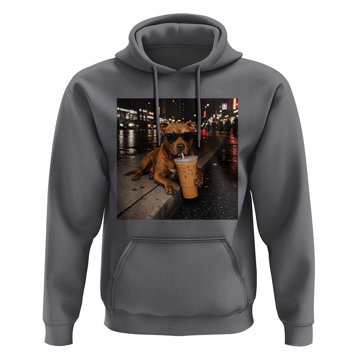 Funny Pitbull Drinking Iced Coffee Hoodie Vintage Pittie Dog Lovers Meme