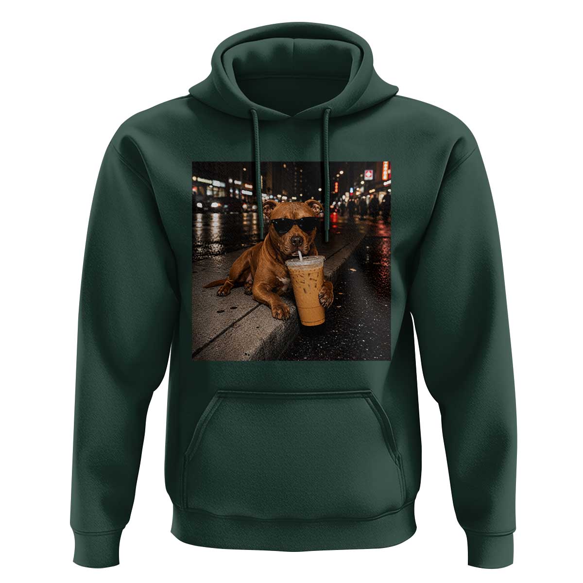 Funny Pitbull Drinking Iced Coffee Hoodie Vintage Pittie Dog Lovers Meme