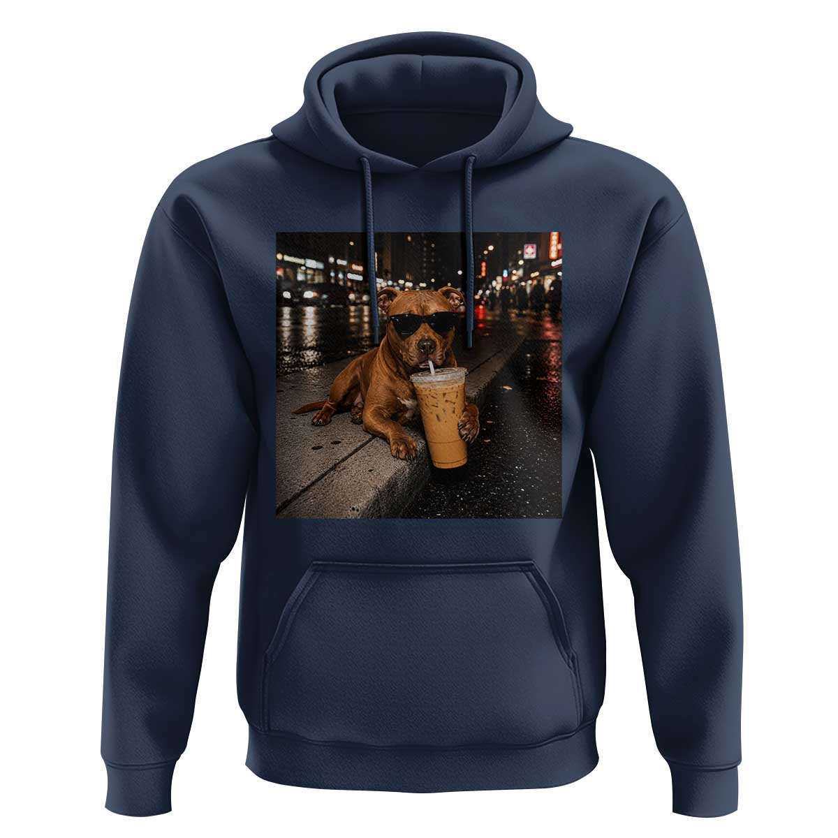 Funny Pitbull Drinking Iced Coffee Hoodie Vintage Pittie Dog Lovers Meme