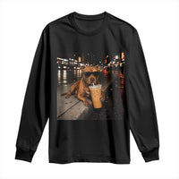 Funny Pitbull Drinking Iced Coffee Long Sleeve Shirt Vintage Pittie Dog Lovers Meme