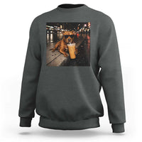 Funny Pitbull Drinking Iced Coffee Sweatshirt Vintage Pittie Dog Lovers Meme