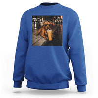Funny Pitbull Drinking Iced Coffee Sweatshirt Vintage Pittie Dog Lovers Meme