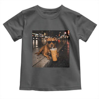 Funny Pitbull Drinking Iced Coffee Toddler T Shirt Vintage Pittie Dog Lovers Meme
