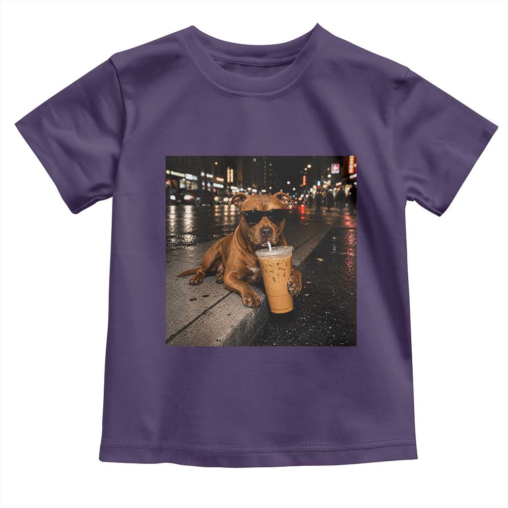 Funny Pitbull Drinking Iced Coffee Toddler T Shirt Vintage Pittie Dog Lovers Meme