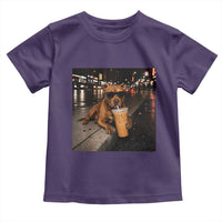 Funny Pitbull Drinking Iced Coffee Toddler T Shirt Vintage Pittie Dog Lovers Meme