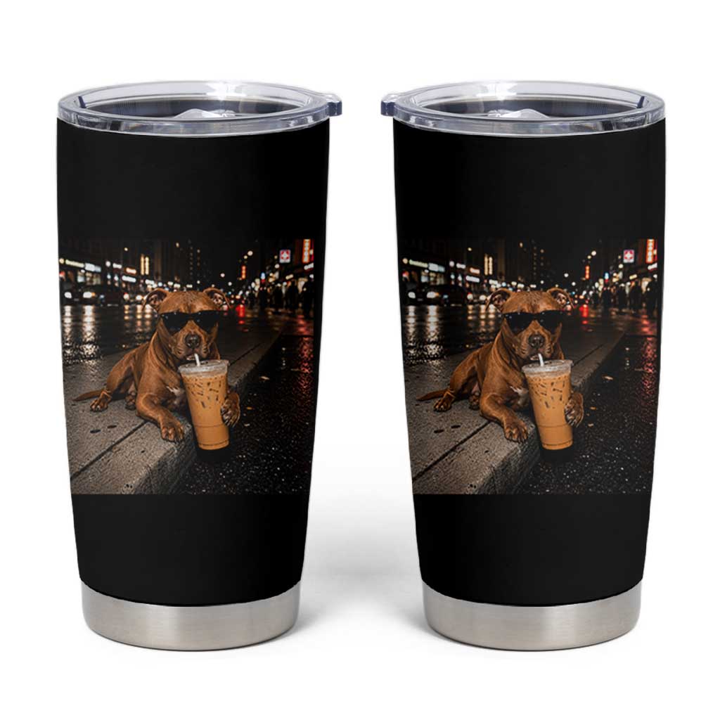 Funny Pitbull Drinking Iced Coffee Tumbler Cup Vintage Pittie Dog Lovers Meme