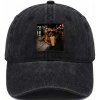 Funny Pitbull Drinking Iced Coffee Washed Cotton Baseball Cap Vintage Pittie Dog Lovers Meme