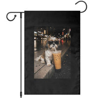 Funny Shih Tzu Drinking Iced Coffee Garden Flag Vintage Dog Lover