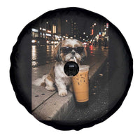 Funny Shih Tzu Drinking Iced Coffee Spare Tire Cover Vintage Dog Lover