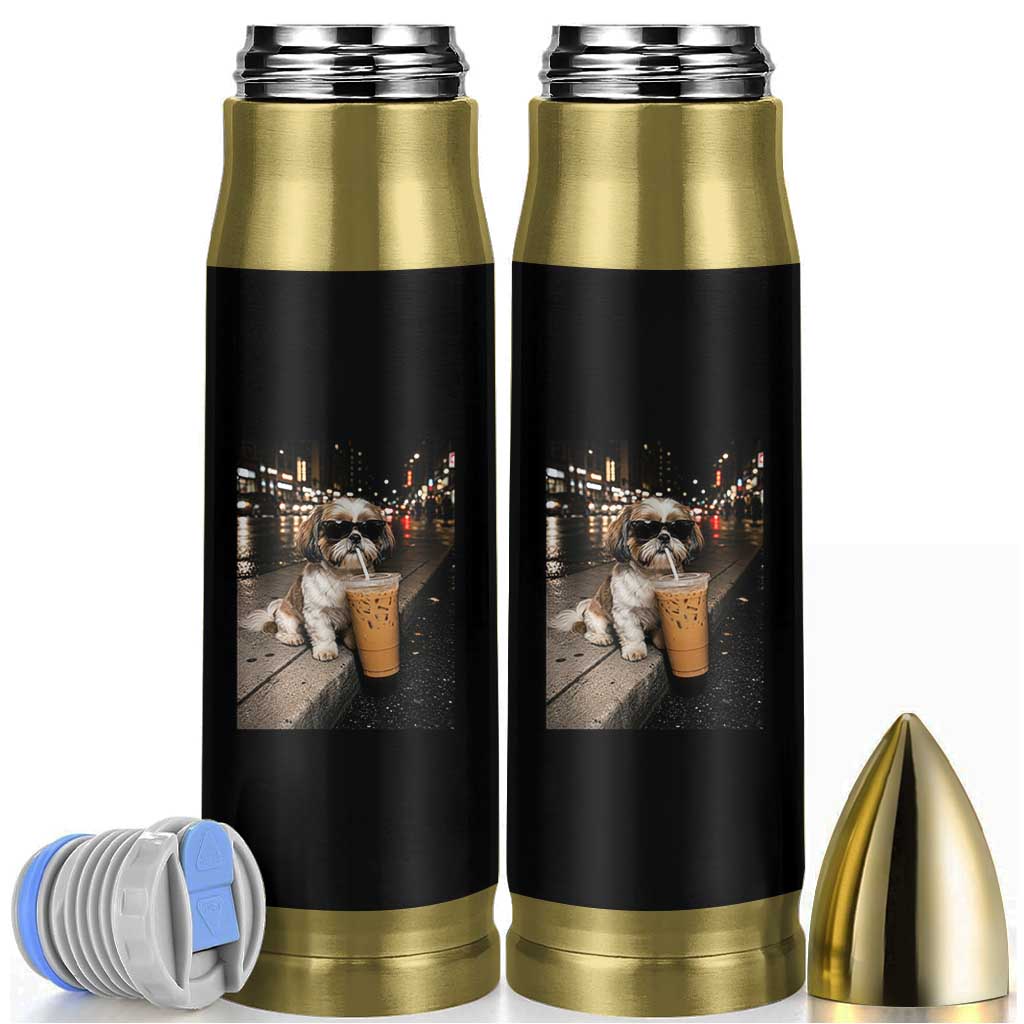 Funny Shih Tzu Drinking Iced Coffee Bullet Tumbler Vintage Dog Lover