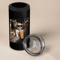 Funny Shih Tzu Drinking Iced Coffee 4 in 1 Can Cooler Tumbler Vintage Dog Lover