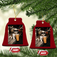 Funny Shih Tzu Drinking Iced Coffee Ceramic Ornament Vintage Dog Lover