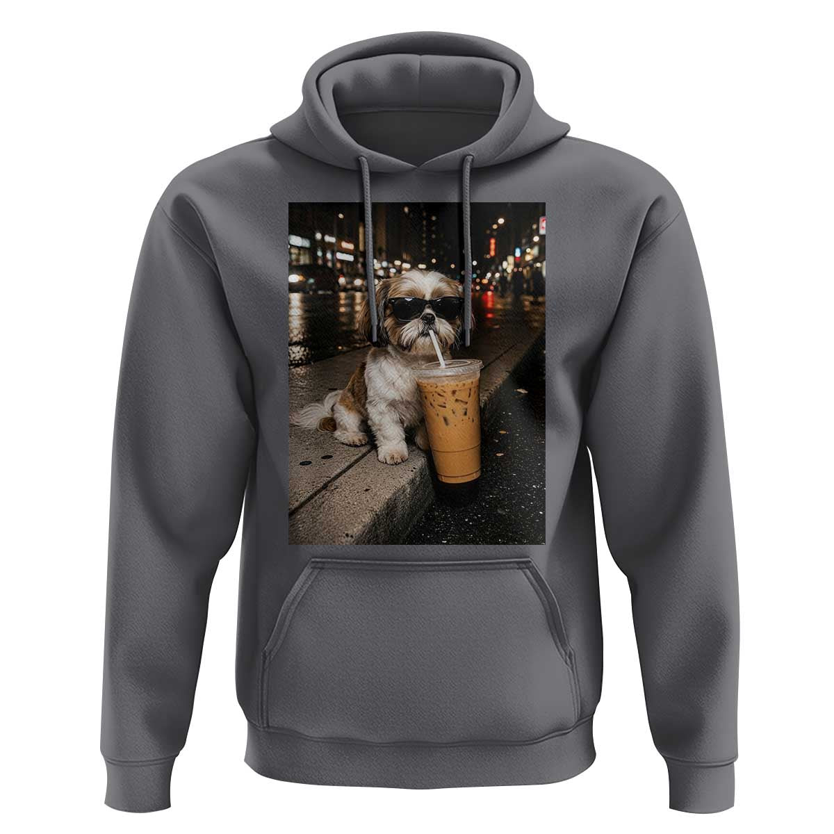 Funny Shih Tzu Drinking Iced Coffee Hoodie Vintage Dog Lover