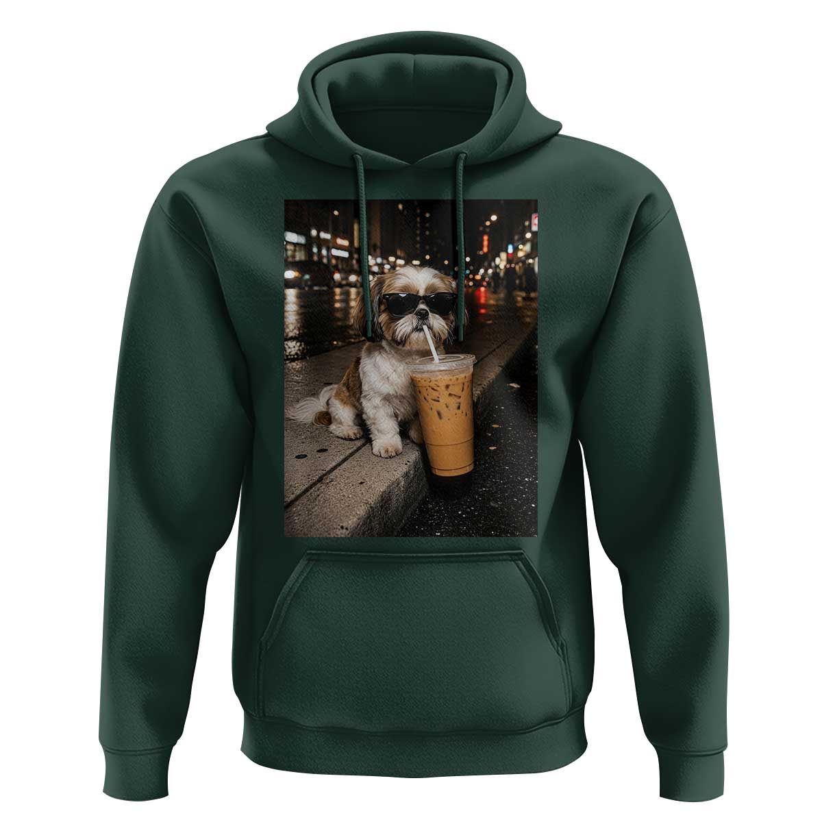 Funny Shih Tzu Drinking Iced Coffee Hoodie Vintage Dog Lover