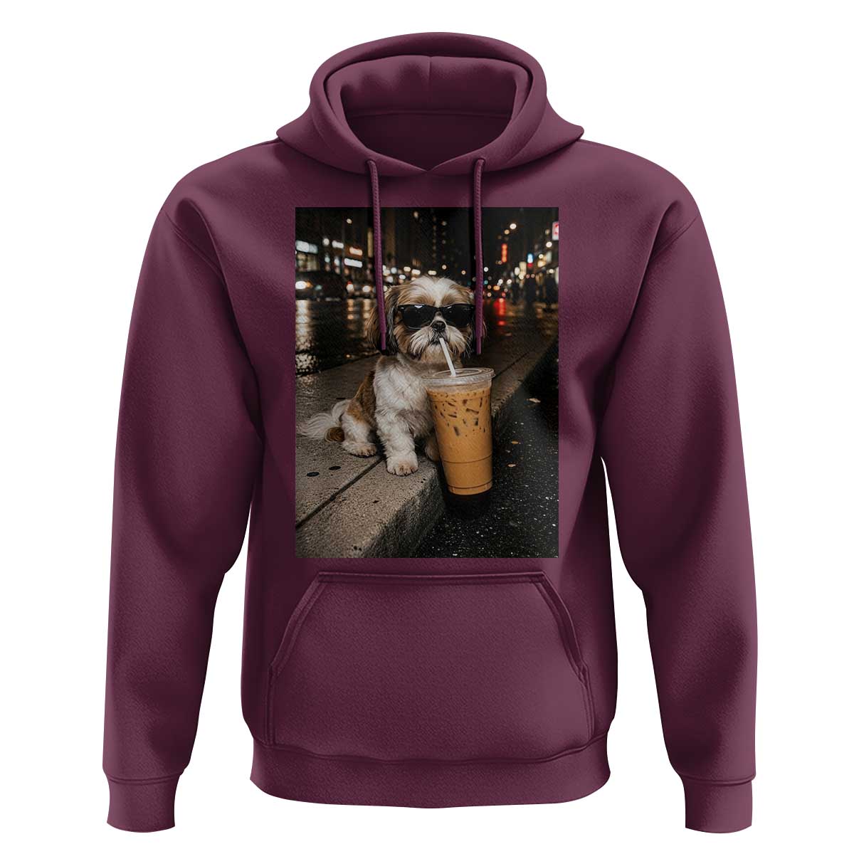 Funny Shih Tzu Drinking Iced Coffee Hoodie Vintage Dog Lover