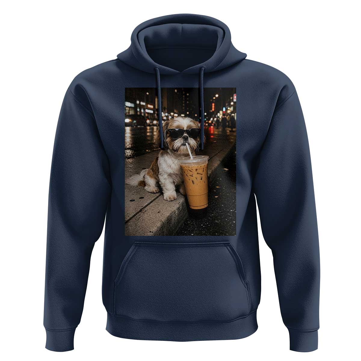 Funny Shih Tzu Drinking Iced Coffee Hoodie Vintage Dog Lover