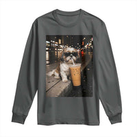 Funny Shih Tzu Drinking Iced Coffee Long Sleeve Shirt Vintage Dog Lover