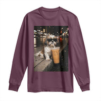 Funny Shih Tzu Drinking Iced Coffee Long Sleeve Shirt Vintage Dog Lover