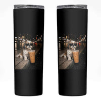 Funny Shih Tzu Drinking Iced Coffee Skinny Tumbler Vintage Dog Lover