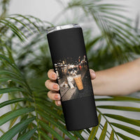 Funny Shih Tzu Drinking Iced Coffee Skinny Tumbler Vintage Dog Lover