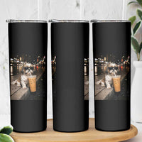 Funny Shih Tzu Drinking Iced Coffee Skinny Tumbler Vintage Dog Lover