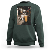 Funny Shih Tzu Drinking Iced Coffee Sweatshirt Vintage Dog Lover