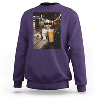Funny Shih Tzu Drinking Iced Coffee Sweatshirt Vintage Dog Lover