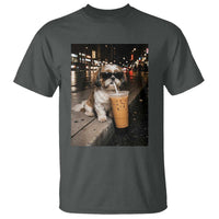 Funny Shih Tzu Drinking Iced Coffee T Shirt Vintage Dog Lover