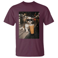 Funny Shih Tzu Drinking Iced Coffee T Shirt Vintage Dog Lover
